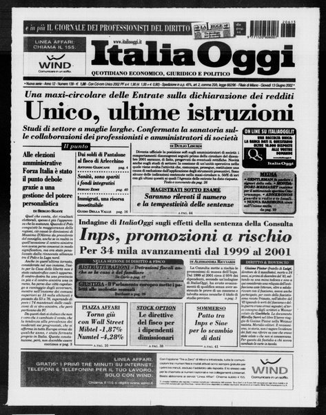 Italia oggi : quotidiano di economia finanza e politica